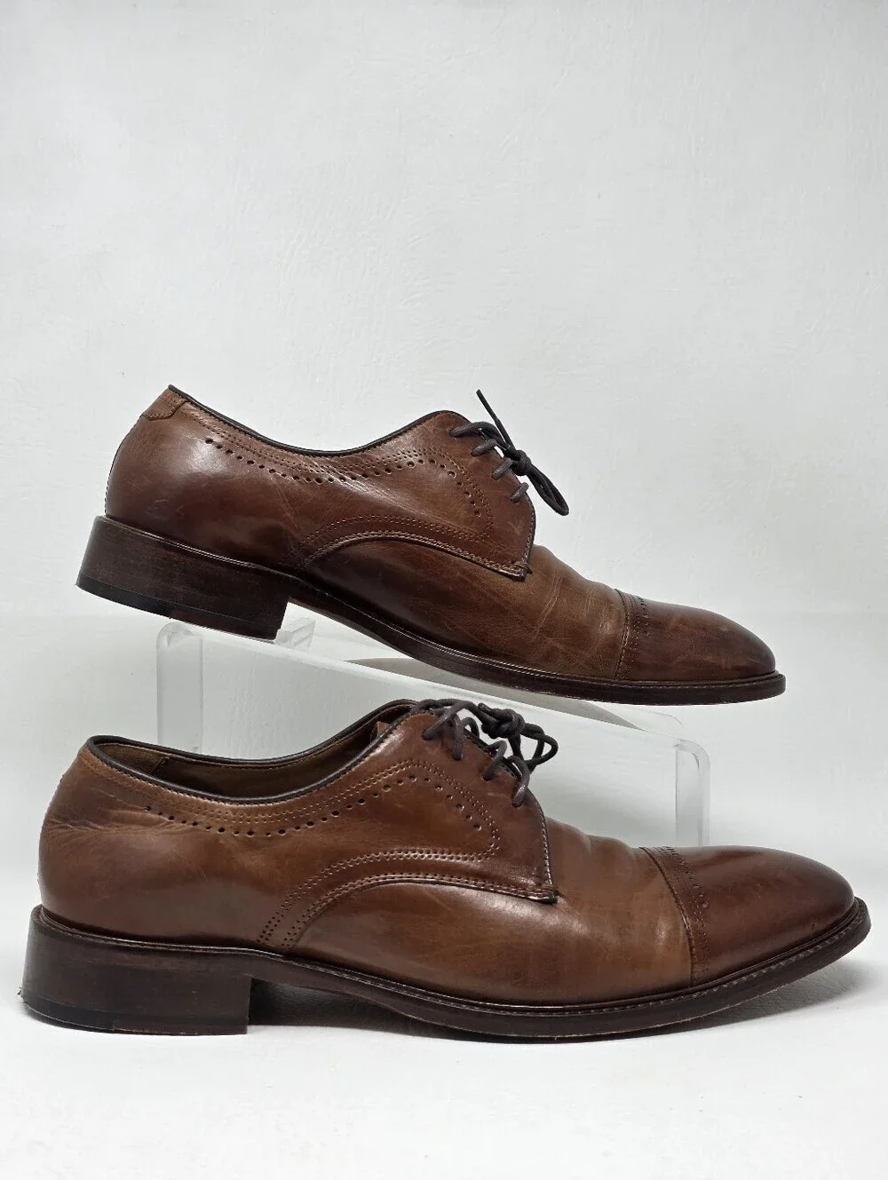 Johnston & Murphy Dress Shoes Mens Size 8.5M Brown Leather Cap Toe Oxfords